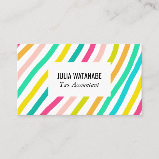 Colourful Brights Minimalist Stripes Handmade Business Card (Front)