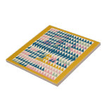 Colourful Brights Painted Geometric Shapes in Teal Ceramic Tile<br><div class="desc">Bring a touch of geometric charm to your space with this colourful ceramic tile featuring a playful triangle pattern in pastel shades, framed by a mustard-yellow border. Perfect as a decorative accent for a kitchen backsplash, bathroom, or as a unique coaster, this tile adds personality and a modern aesthetic to...</div>