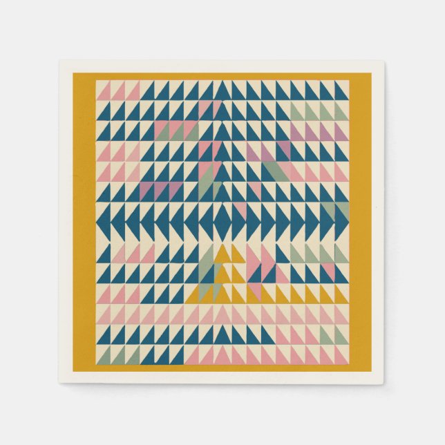 Colourful Brights Painted Geometric Shapes in Teal Napkin (Front)