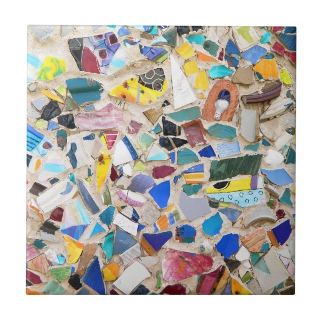 Colourful broken pottery wall picture very unusual ceramic tile (Front)