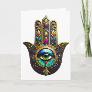 Colourful Brown Gold Hamsa Rainbow Colour Third Ey Card