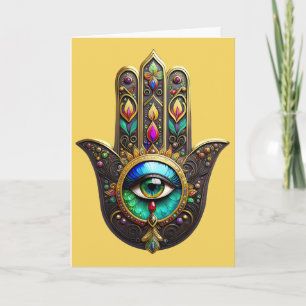 Colourful Brown Gold Hamsa Rainbow Colour Third Ey Card