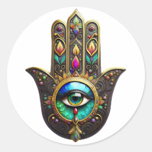 Colourful Brown Gold Hamsa Rainbow Colour Third Ey Classic Round Sticker