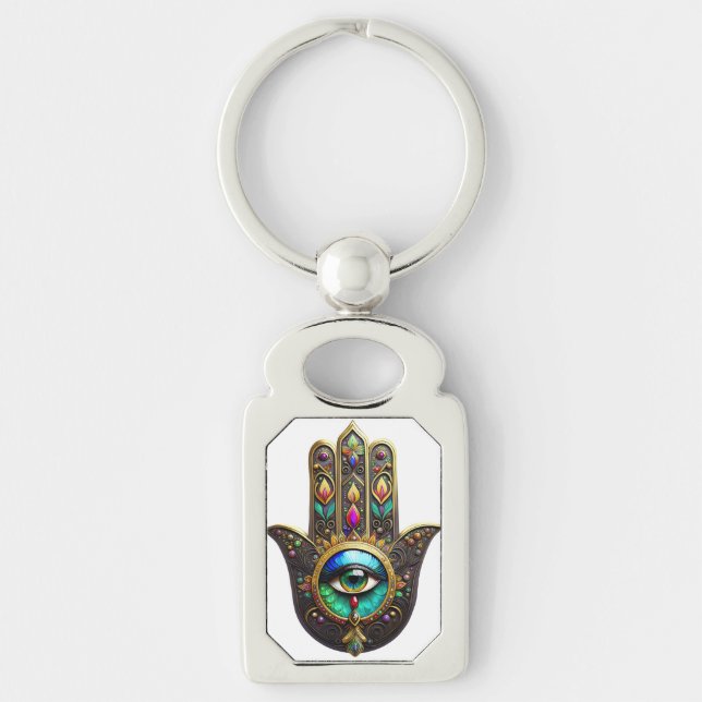 Colourful Brown Gold Hamsa Rainbow Colour Third Ey Key Ring (Front)