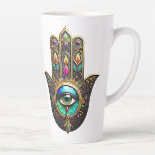 Colourful Brown Gold Hamsa Rainbow Colour Third Ey Latte Mug