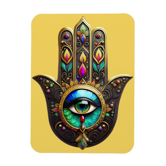 Colourful Brown Gold Hamsa Rainbow Colour Third Ey Magnet (Vertical)
