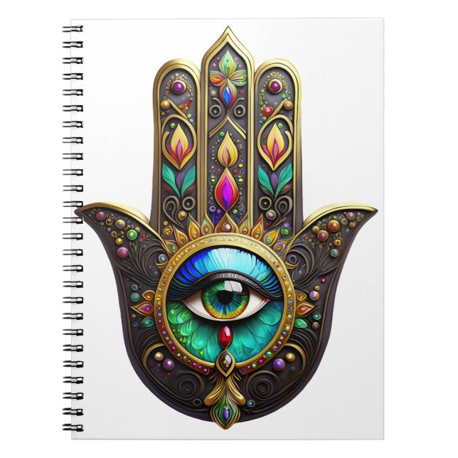 Colourful Brown Gold Hamsa Rainbow Colour Third Ey Notebook (Front)