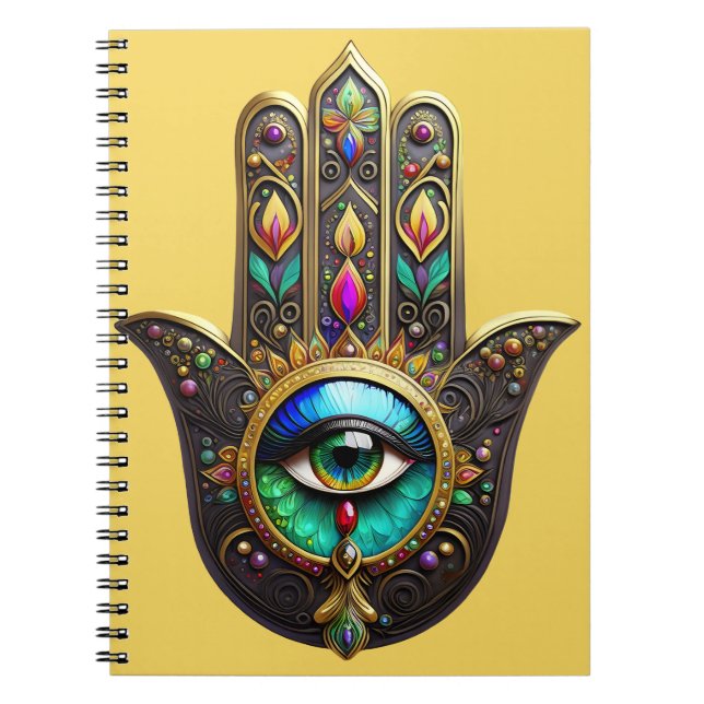 Colourful Brown Gold Hamsa Rainbow Colour Third Ey Notebook (Front)