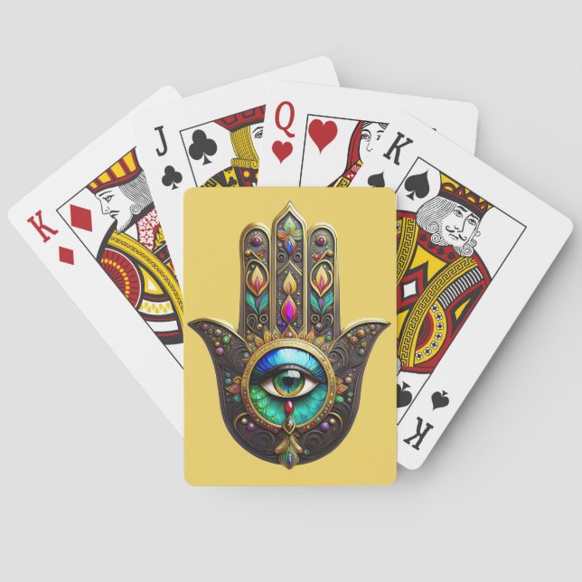 Colourful Brown Gold Hamsa Rainbow Colour Third Ey Playing Cards (Back)