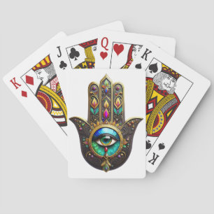 Colourful Brown Gold Hamsa Rainbow Colour Third Ey Playing Cards