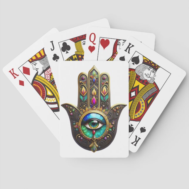 Colourful Brown Gold Hamsa Rainbow Colour Third Ey Playing Cards (Back)