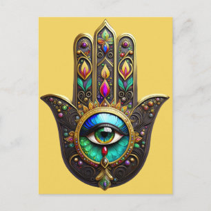 Colourful Brown Gold Hamsa Rainbow Colour Third Ey Postcard