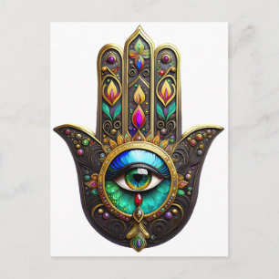 Colourful Brown Gold Hamsa Rainbow Colour Third Ey Postcard