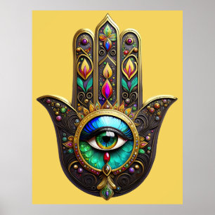 Colourful Brown Gold Hamsa Rainbow Colour Third Ey Poster