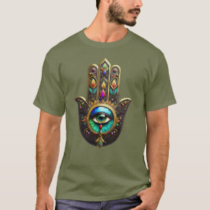 Colourful Brown Gold Hamsa Rainbow Colour Third Ey T-Shirt
