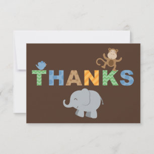 Colourful Brown Jungle Animals Boy Shower Thank You Card