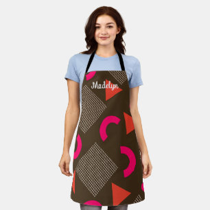 colourful Brown Orange Geometric Personalised Name Apron