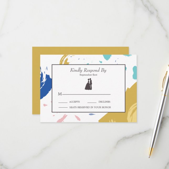 Colourful Brush Stroke and Silhouette RSVP Card (Front/Back In Situ)