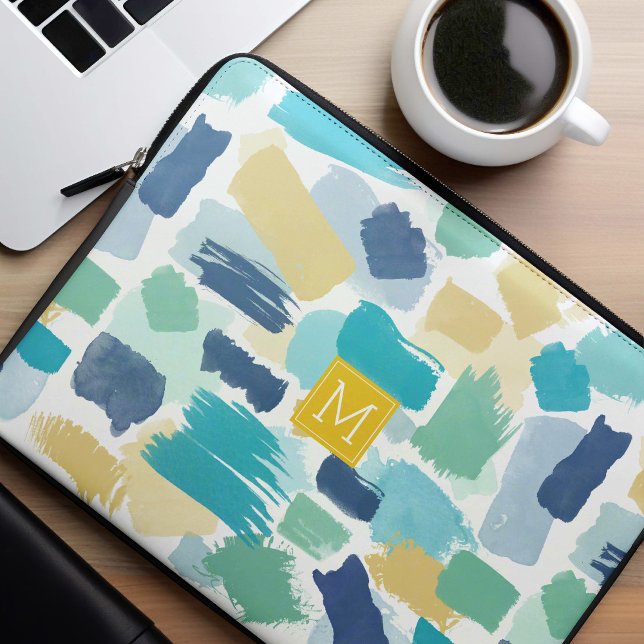 Colourful Brush Strokes and Yellow Monogram Laptop Sleeve (Creator Uploaded)