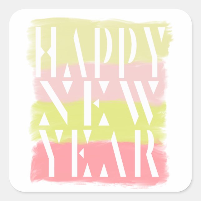 Colourful brush strokes modern happy new year square sticker (Front)