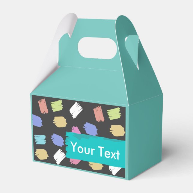 Colourful Brush Strokes on Black Custom Text Favour Box (Front Side)