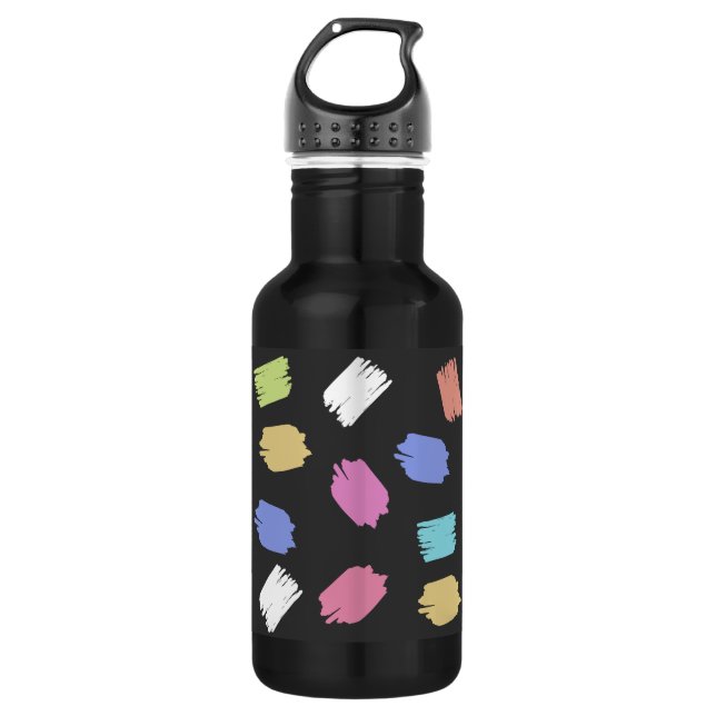 Colourful Brush Strokes on Black Pattern 532 Ml Water Bottle (Front)