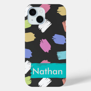 Colourful Brush Strokes on Black Personalised  iPhone 15 Case