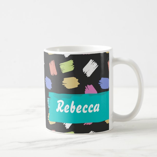 Colourful Brush Strokes on Black Personalised Coffee Mug (Right)