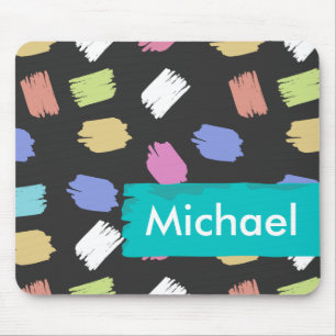 Colourful Brush Strokes on Black Personalised Mouse Pad