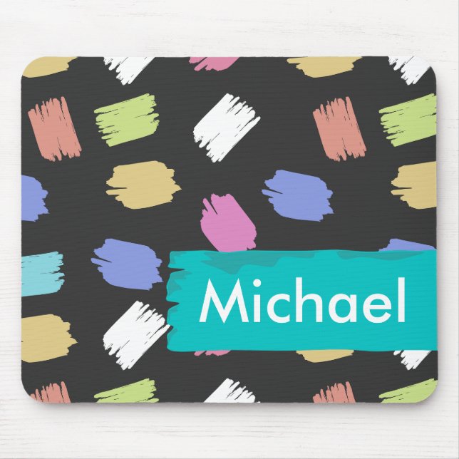 Colourful Brush Strokes on Black Personalised Mouse Pad (Front)
