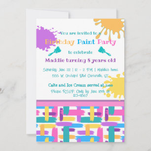 Colourful Brush Strokes paint party invitations
