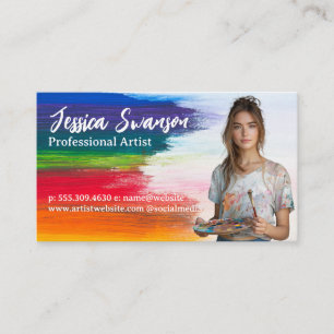 Colourful Brush Strokes Young Woman Artist Business Card