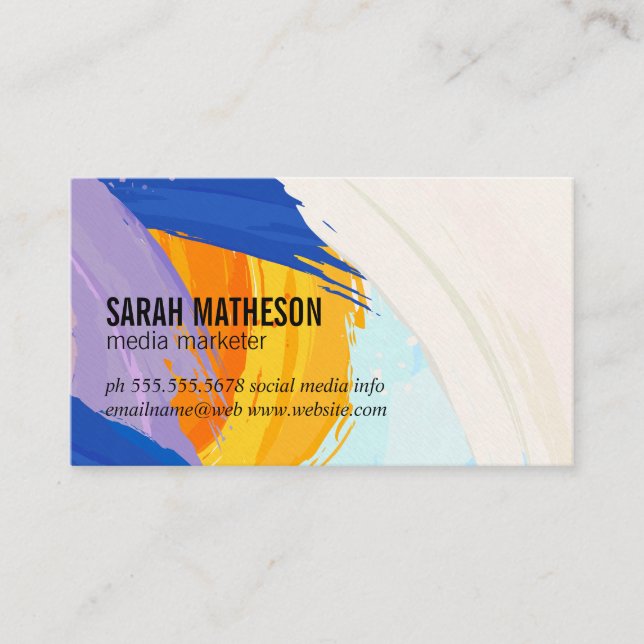 Colourful  Brushed Texture | Creative Artistic Business Card (Front)