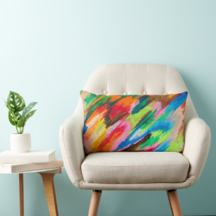 Colourful Brushstrokes - Abstract Modern Art  Lumbar Cushion
