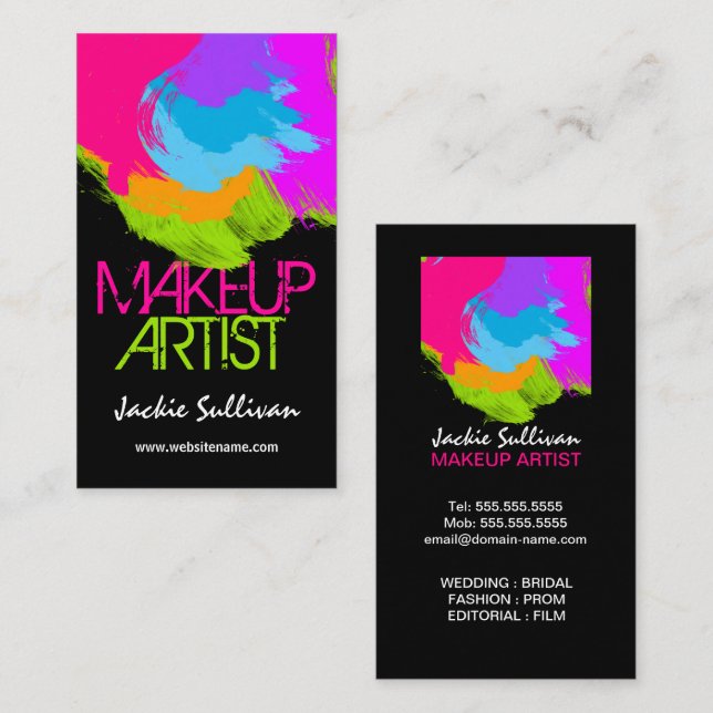 Colourful Brushstrokes Makeup Artist Business Business Card (Front/Back)