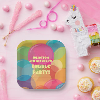 Colourful Bubble Birthday Party Paper Plate