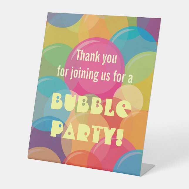 Colourful Bubble Birthday Party Pedestal Sign (Front)