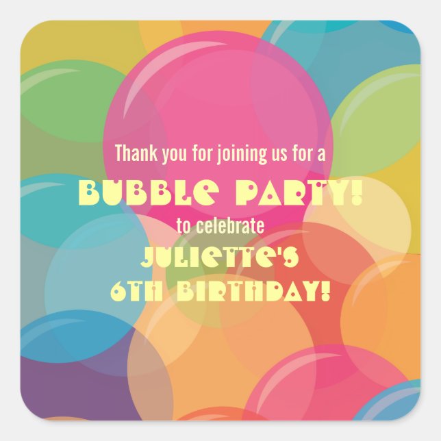 Colourful Bubble Birthday Party Sticker (Front)