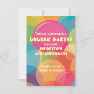 Colourful Bubble Birthday Party Thank You Card