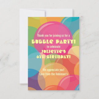 Colourful Bubble Birthday Party Thank You Card