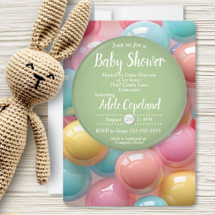 Colourful bubble gum candy calligraphy baby shower invitation