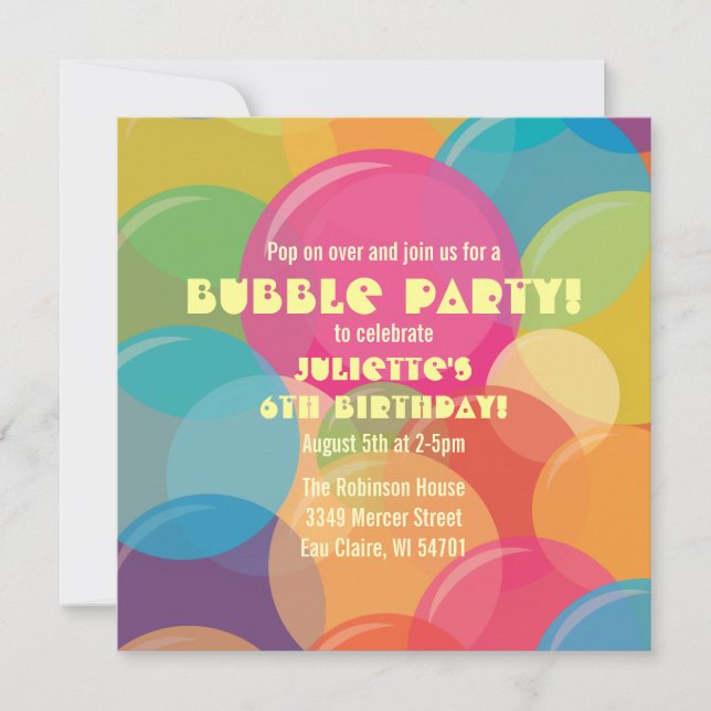 Colourful Bubble Party Birthday Invitation (Front)