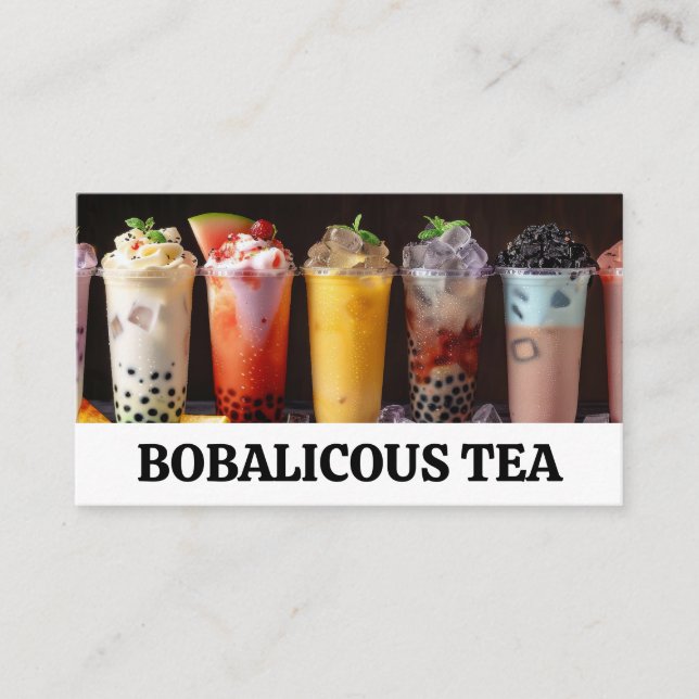 Colourful Bubble Tea Drinks with Pearls Business Card (Front)