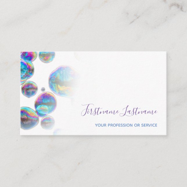 Colourful bubbles birthday planner and party busin business card (Front)