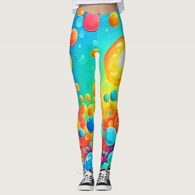 Colourful Bubbles Floating Art Leggings (Front)