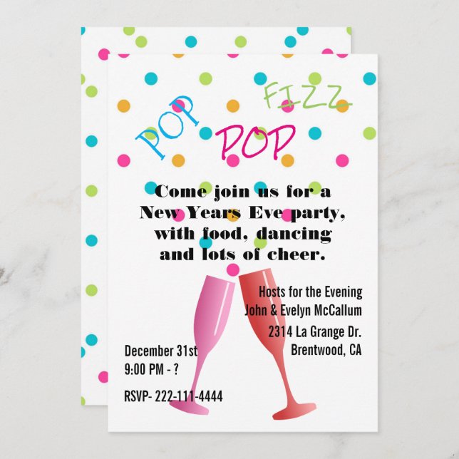 Colourful Bubbles New Years Eve Party Invitation (Front/Back)