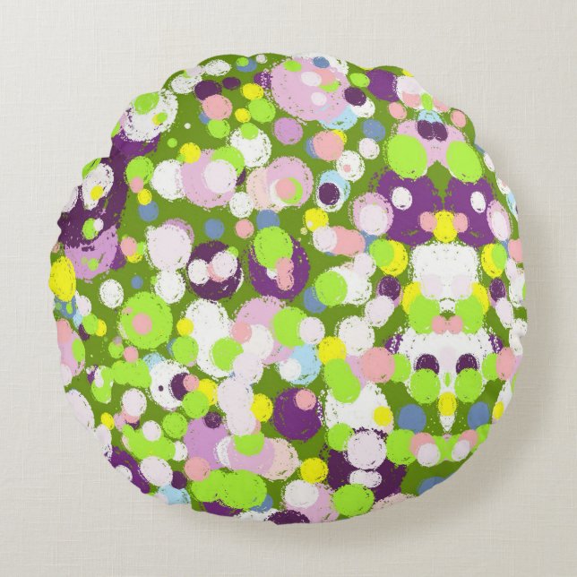 Colourful bubbles round cushion (Front)