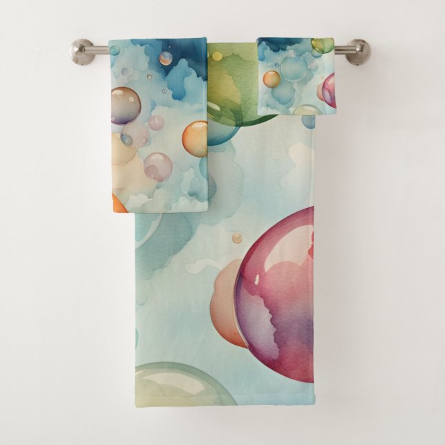 Colourful Bubbles Watercolor Art  Bath Towel Set (Insitu)