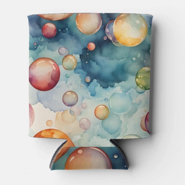 Colourful Bubbles Watercolor Art  Can Cooler (Front)