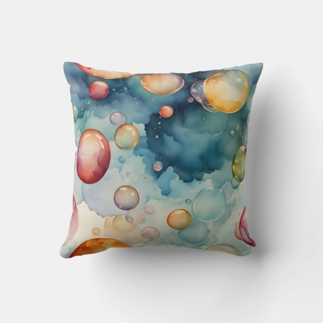Colourful Bubbles Watercolor Art  Cushion (Back)